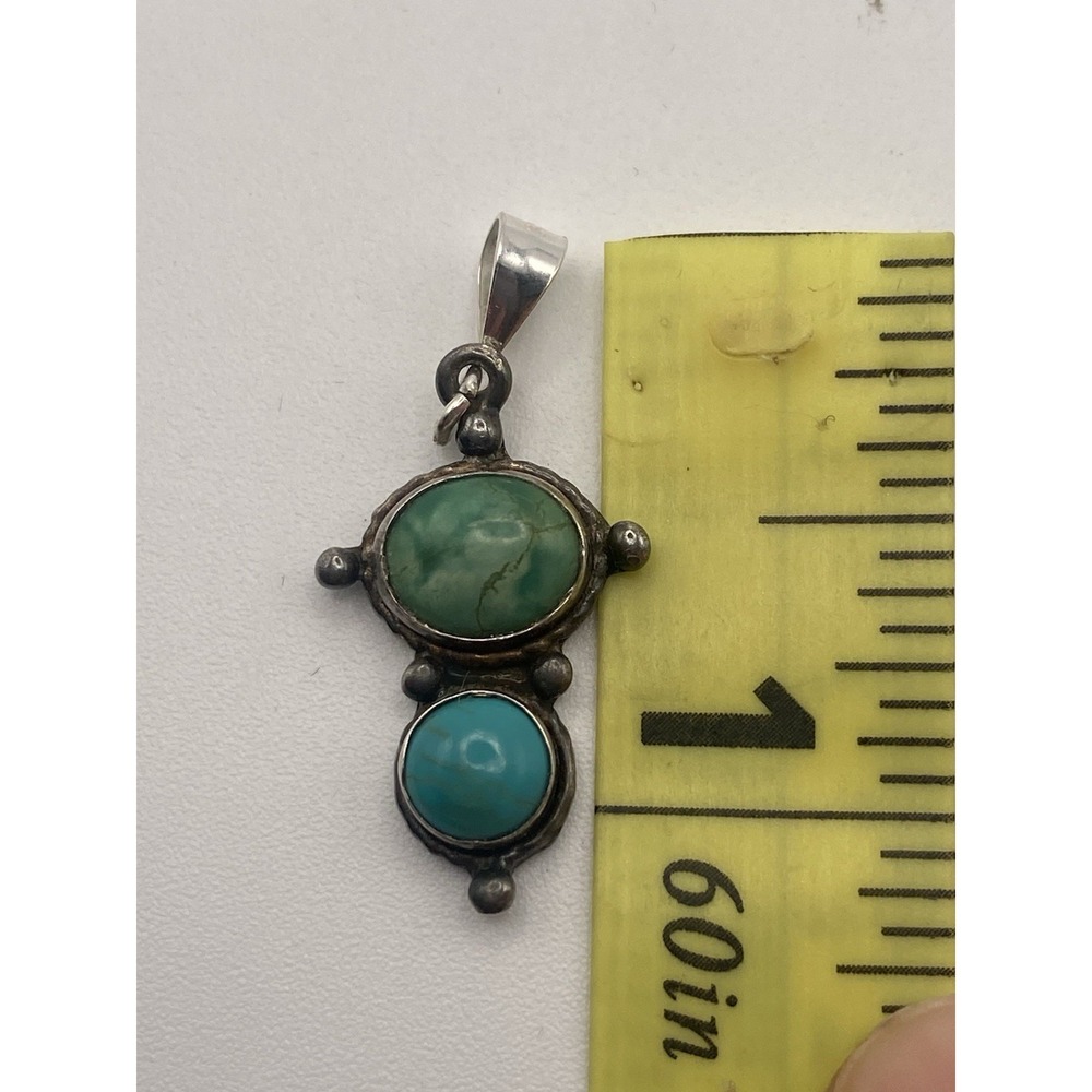 Turquoise Sterling Silver Oval And Circle Cabochon VTG Pendant